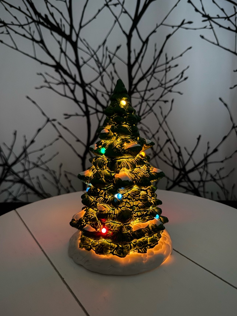 Vintage 1997 St Nicholas Square Christmas Village 7-1/2" Beaded Tree illuminated